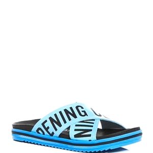 NIB OPENING CEREMONY Berkeley Blue Black Leather Unisex Pool Slides sz 38